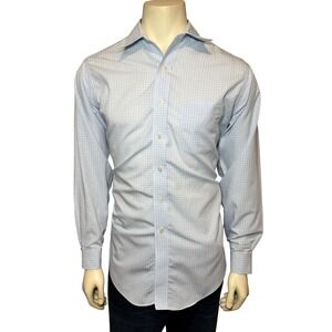 Brooks Brothers Non-Iron Dress Shirt 15.5 33 Traditional Fit Blue Windowpane